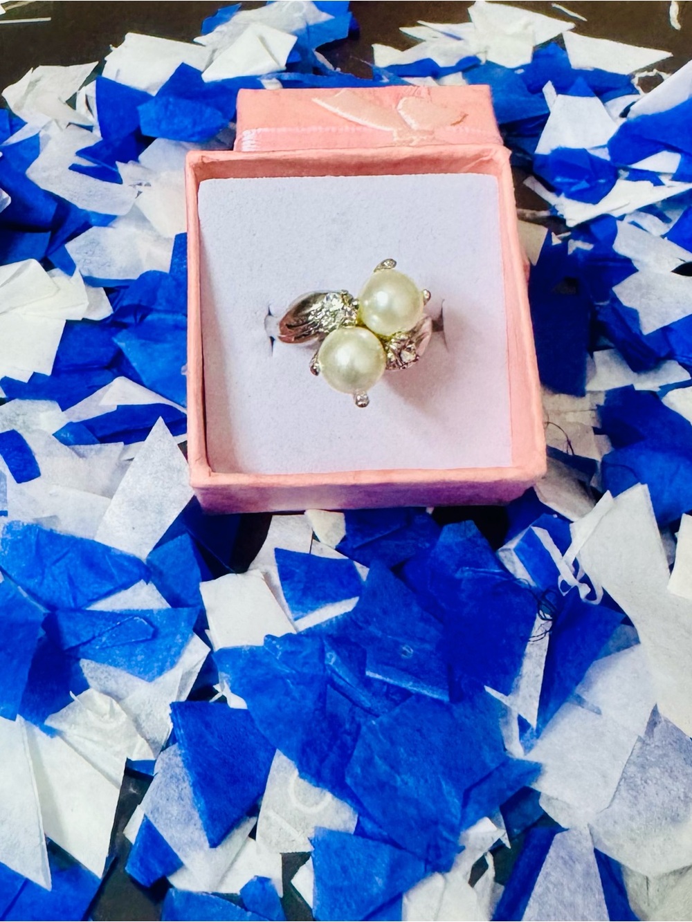 Elegant Pearl Duo Ring in Ivory with Sparkling Accents
